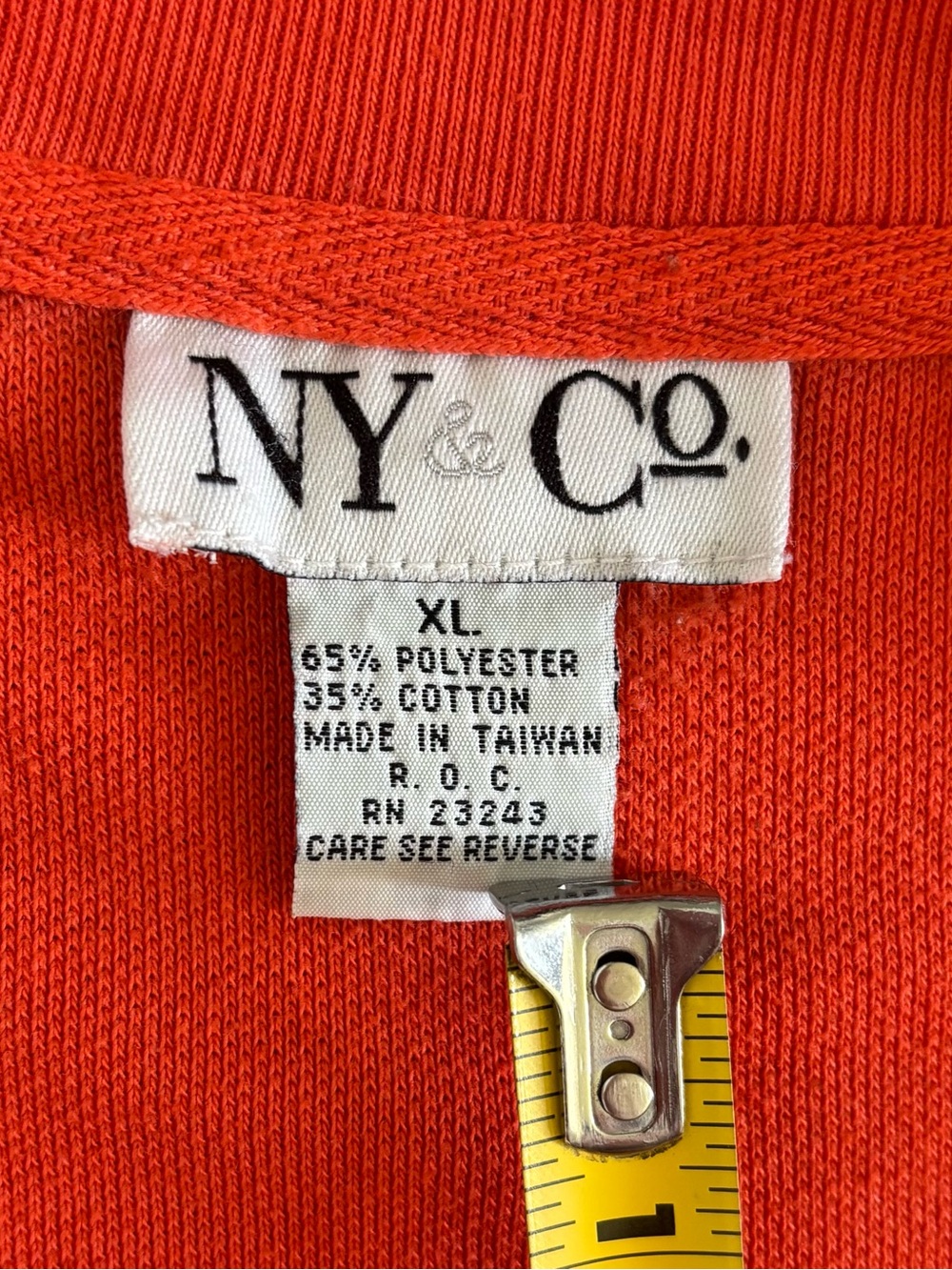 90s New York & Co. Oversized Pique Knit S/S T-Shirt XL Orange Embroidered Logo - Picture 4 of 9